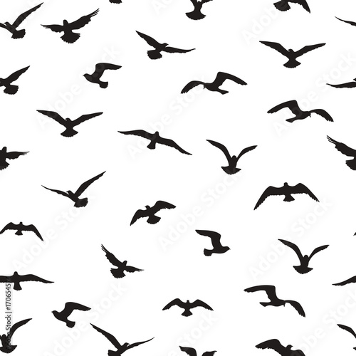 Flying birds tiled pattern. Freedom sign background. Animal wildlife