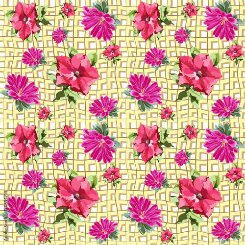 Wallpaper Mural grid seamless flowers Torontodigital.ca