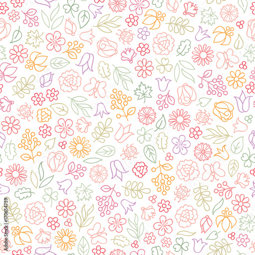 Flower icon seamless pattern. Floral leaves, flowers. Summer ornament