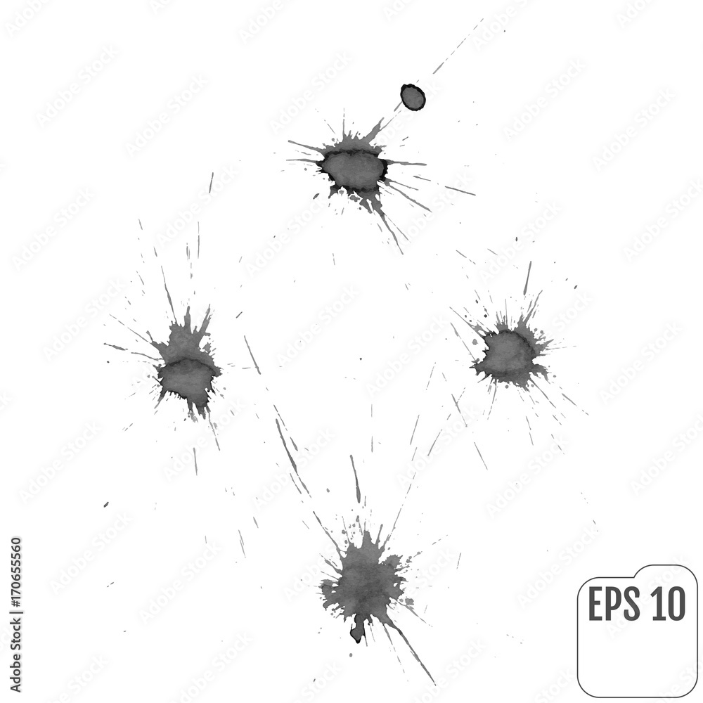Set of gray blots on the white background. Ink stains. Set of gray blots on the white background. Ink stains.