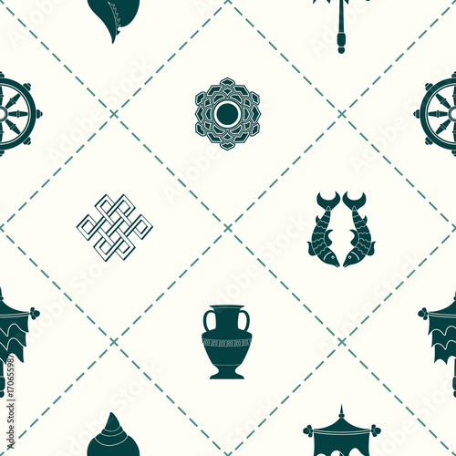 Seamless pattern with Eight Auspicious Symbols of Buddhism for your design