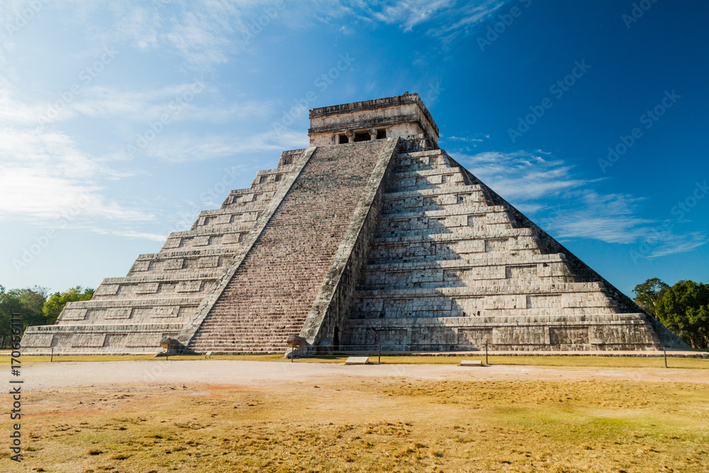 Pyramid Kukulkan in the Mayan archeological site Chichen Itza, Mexico