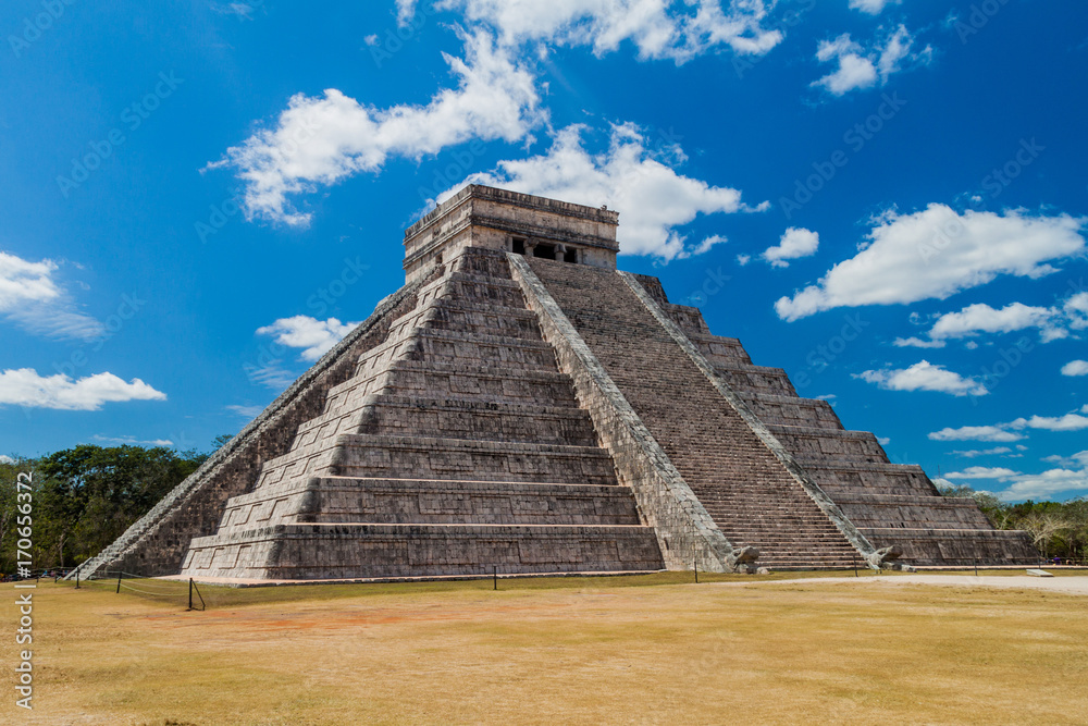 Pyramid Kukulkan in the Mayan archeological site Chichen Itza, Mexico