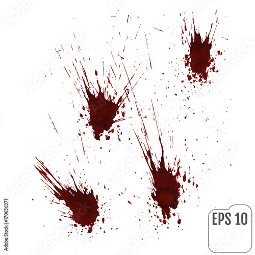 Realistic blood drips. Splash and spray of blood. Vector