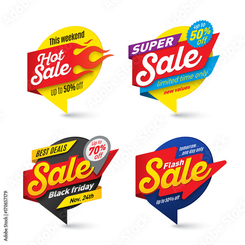 Sale banners template, hot, fire, lightning bubbles