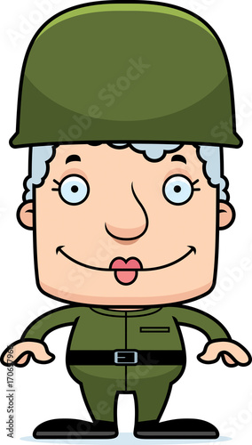 Cartoon Smiling Soldier Woman