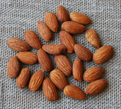 Salted almond nuts closeup