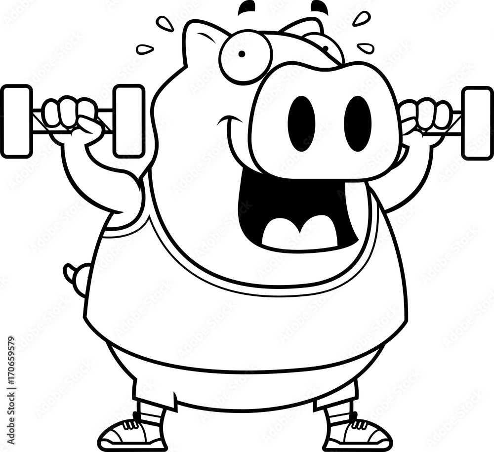 Obraz premium Cartoon Pig Dumbbells