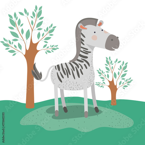 zebra animal caricature in forest landscape background vector illustration