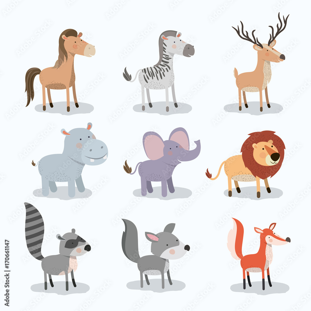 set animal caricature of wildlife in white background vector illustration