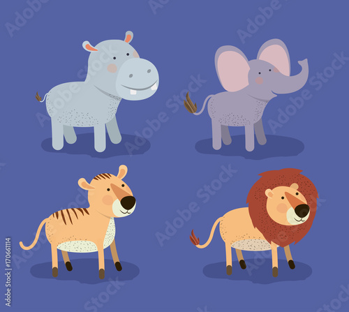 set animal caricature of african safari in color background vector illustration