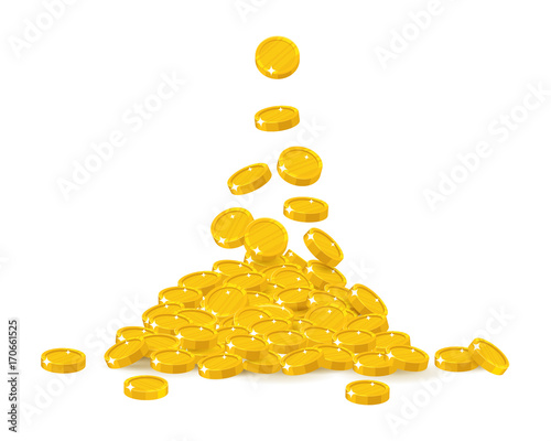 Coin treasure heap. Jackpot or success, financial management, profitability and money growth. Cartoon vector illustration on white background