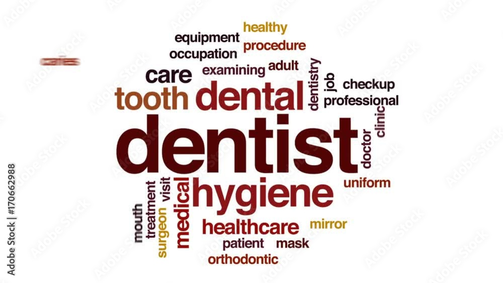 Dentist animated word cloud, text design animation. Dentist animated word cloud, text design animation.