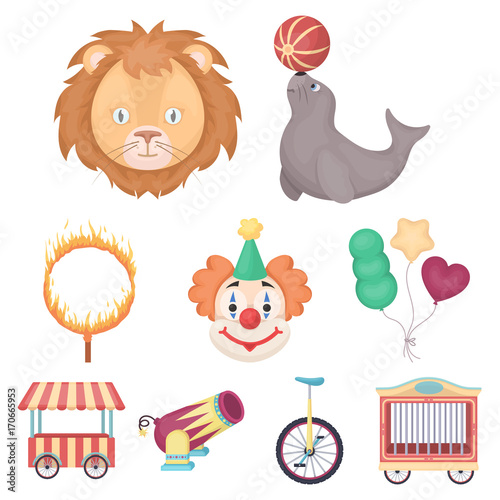 Circus set icons in cartoon style. Big collection of circus vector symbol stock illustration