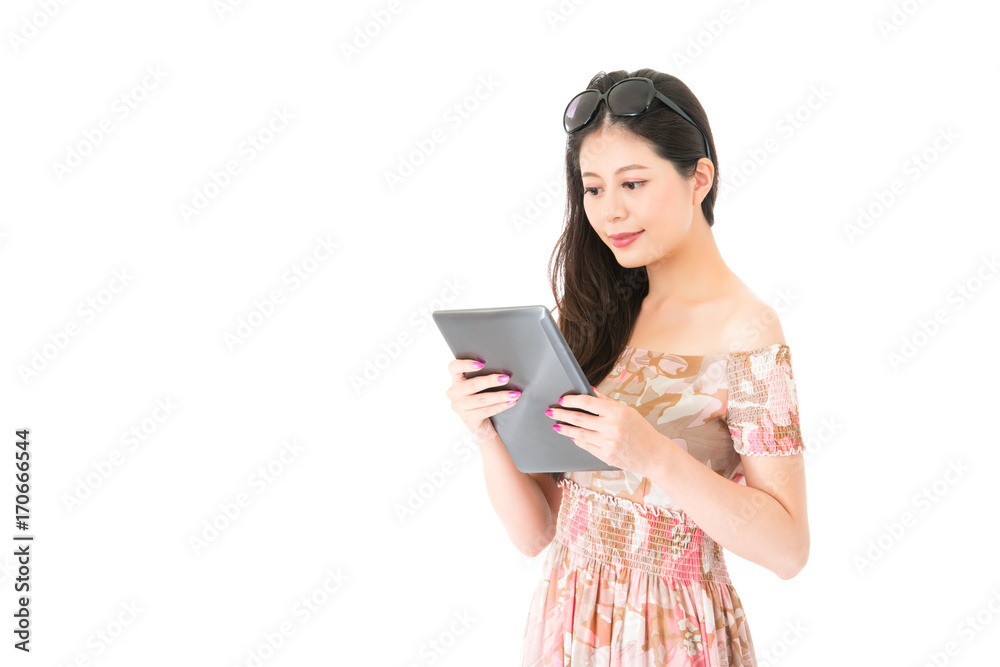 smiling pretty woman wearing summer clothing smiling pretty woman wearing summer clothing