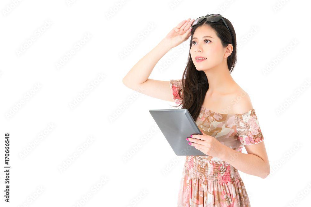 beautiful woman holding mobile digital tablet beautiful woman holding mobile digital tablet