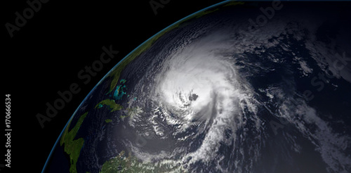 Extremely detailed and realistic high resolution 3d illustration of hurricane irma hitting the Caribbean Islands. Shot from Space. Elements of this image are furnished by Nasa.