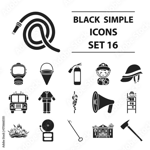 Fire department set icons in black style. Big collection fire department vector symbol stock illustration