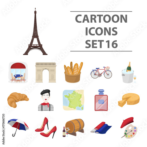 France country set icons in cartoon style. Big collection of France country vector symbol stock illustration