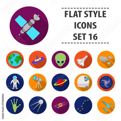Space set icons in flat style. Big collection space vector symbol stock illustration