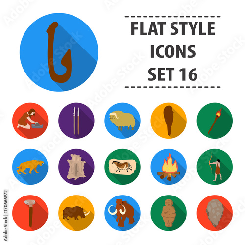 Stone age set icons in flat style. Big collection of stone age vector symbol stock illustration
