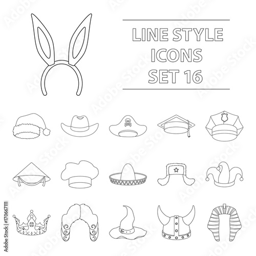 Hats set icons in outline style. Big collection of hats vector symbol stock illustration