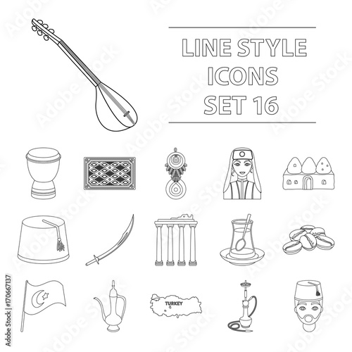 Turkey set icons in outline style. Big collection of Turkey vector symbol stock illustration