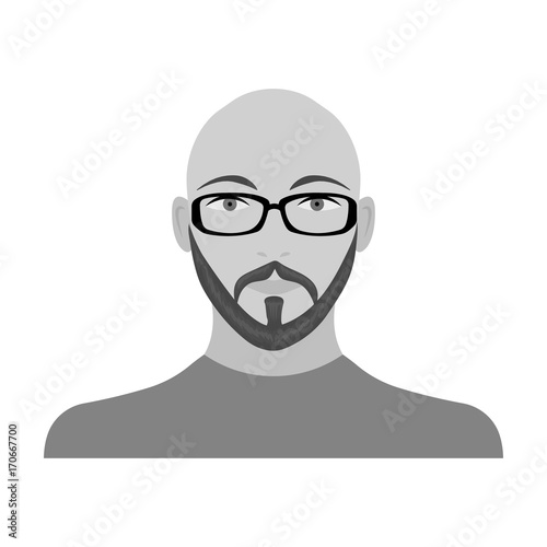The face of a bald man with glasses, with a beard and mustache. The face of a man single icon in monochrome style vector symbol stock illustration web.