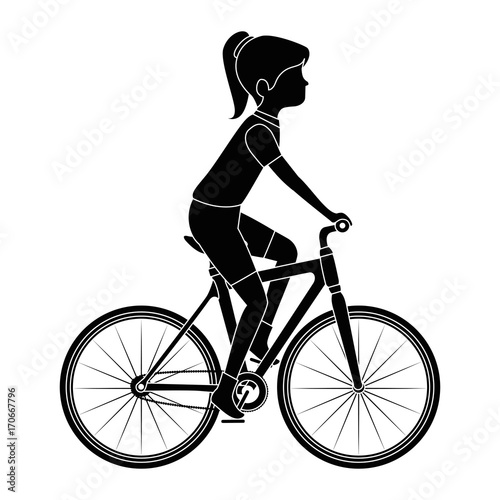 woman cyclist riding a bicycle vector illustration design