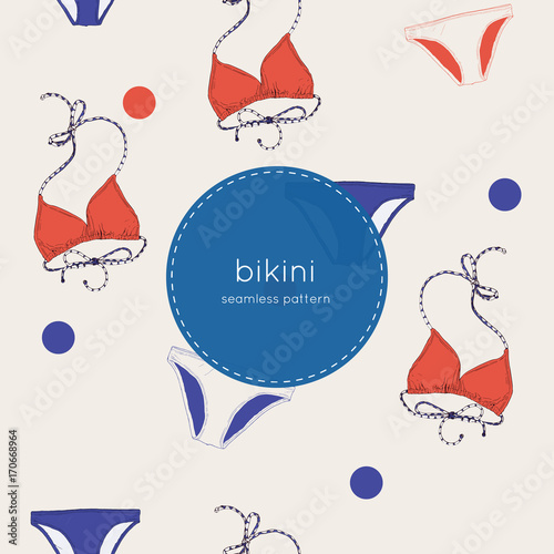 Vector set of swimwear illustration. bikini seamless pattern.