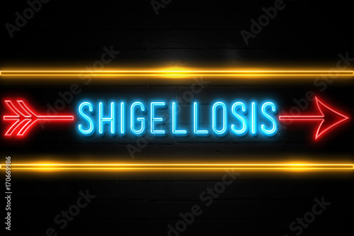 Shigellosis  - fluorescent Neon Sign on brickwall Front view
