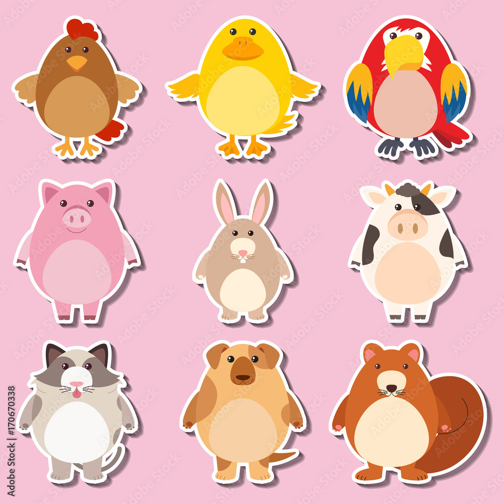 Sticker design with farm animals Sticker design with farm animals