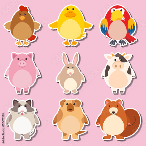 Sticker design with farm animals
