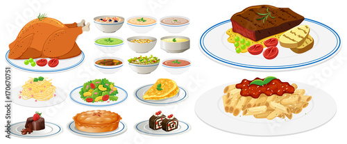 Different types of food on plates