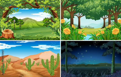 Four scenes of forest and desert