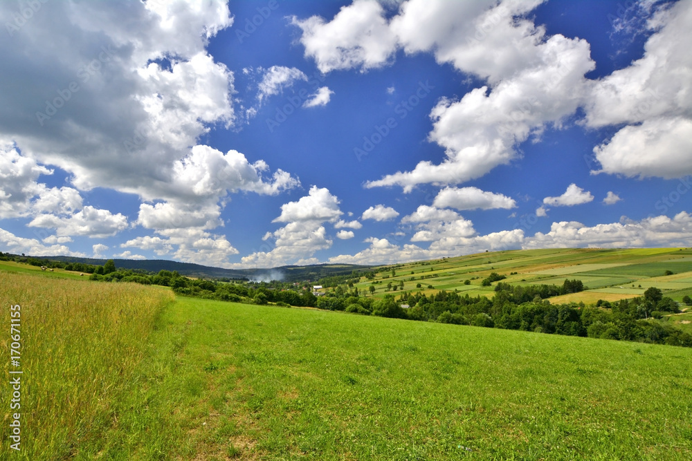 Rural summer landscape, Beskid Niski, Poland