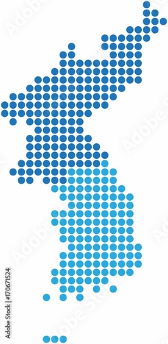 Blue circle shape North and South Korea map on white background, vector illustration.