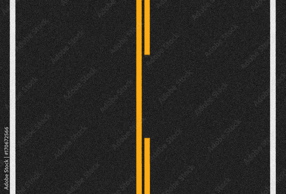 Asphalt road surface with orange and white lines