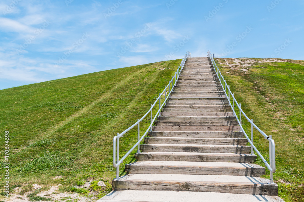 Stairway to the top of Mount Trashmore, in Virginia Beach, Virginia.  It is the site of a former landfill which was converted to a city park in 1974.  