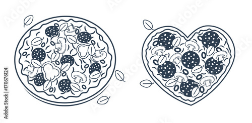 set of silhouettes of pizza