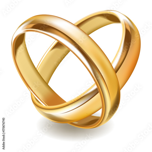 Matted shiny gold wedding rings isolated realistic illustration