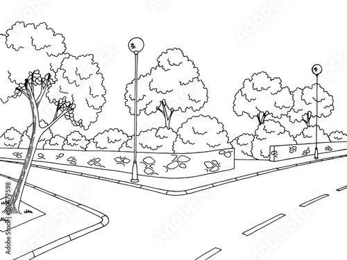 Street road graphic black white landscape sketch illustration vector