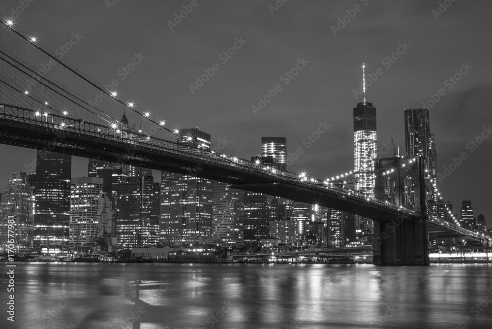 The Manhattan Bridge and New York City at night 