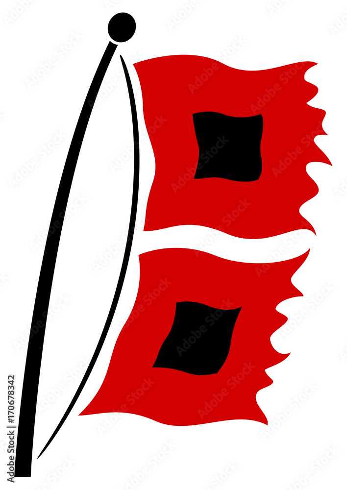 Fototapeta premium Vector illustration of hurricane warning flags blowing in the wind.