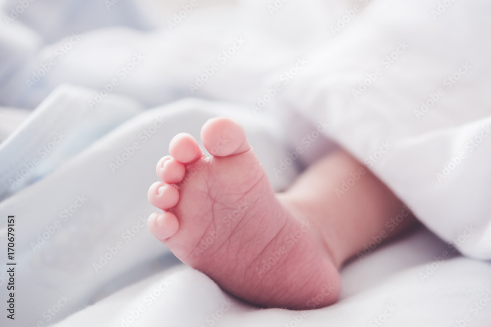 close up of new born baby feet.hight key process