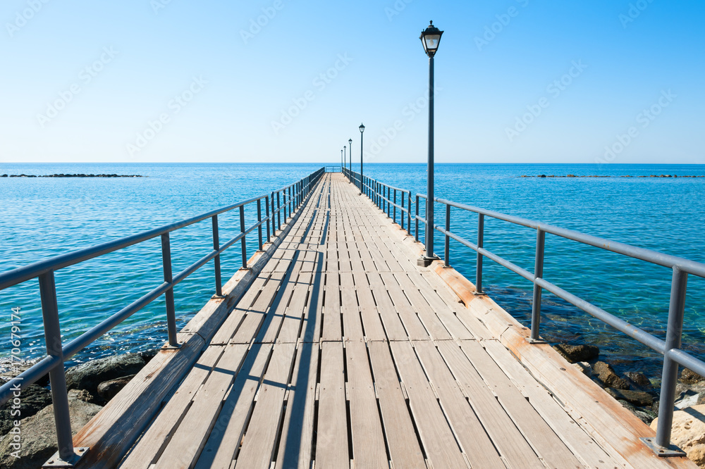 Wooden pier on the seacoast in Limassol, Cyprus