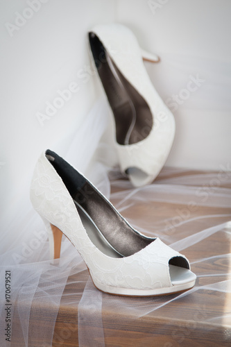 Elegant wedding shoes with high heels 