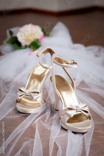 Elegant wedding shoes with high heels 