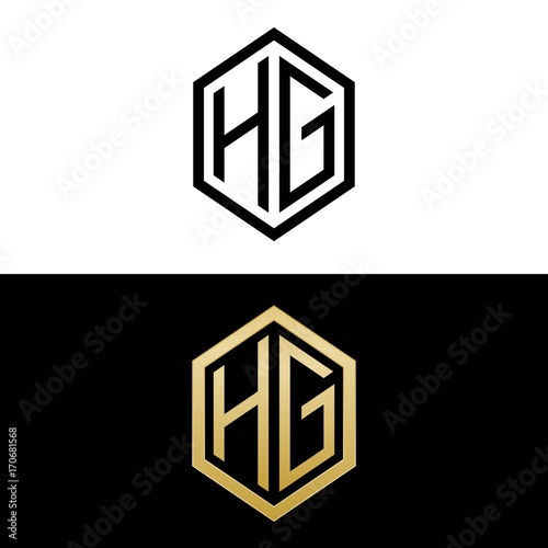initial letters logo hg black and gold monogram hexagon shape vector