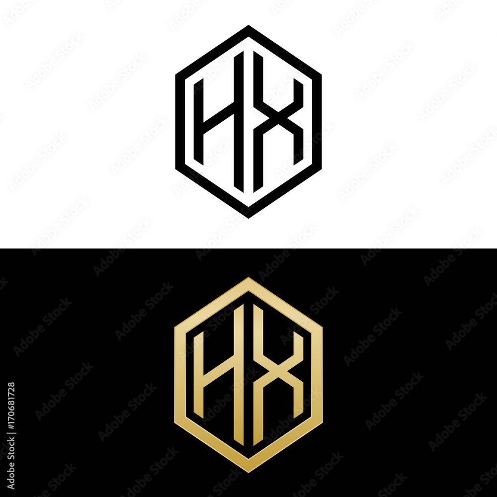 initial letters logo hx black and gold monogram hexagon shape vector ...